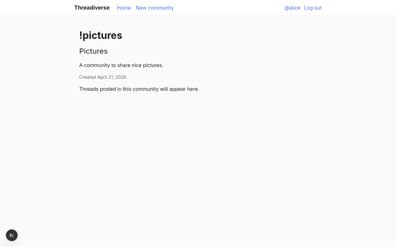 Screenshot: the community page
