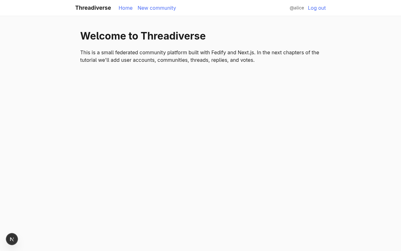 Screenshot: the home page after logging in