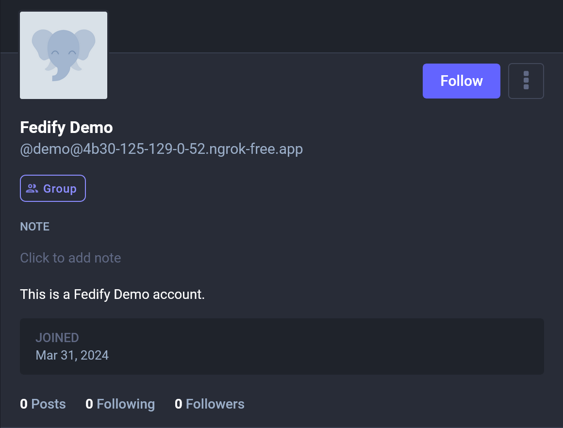 Screenshot: A group actor in Mastodon