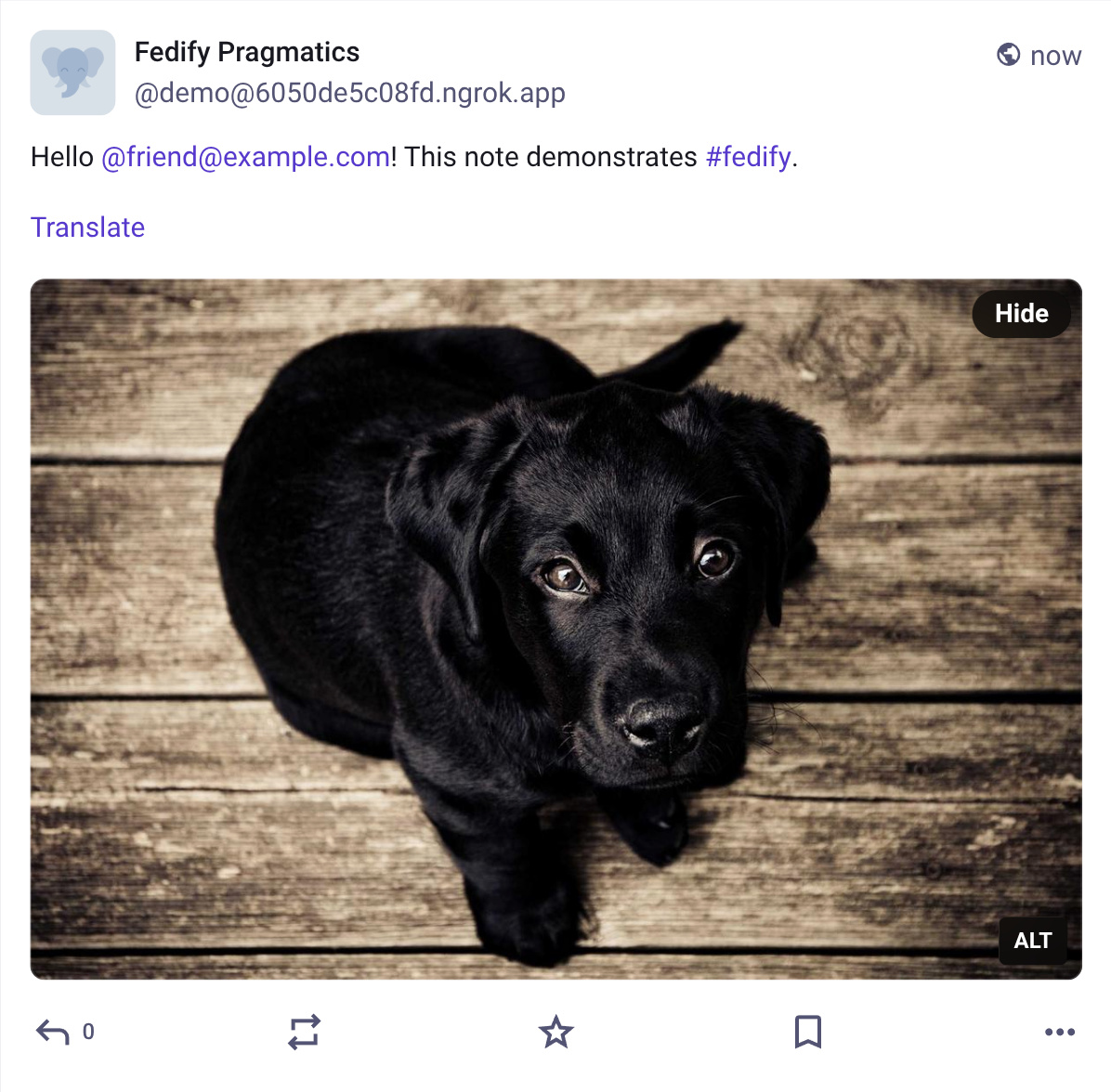 Screenshot: A note with an attached image in
Mastodon